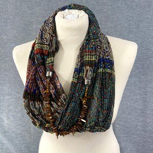 Infinity Scarf Women's Paisley Beaded Boho Gypsy Folk Blue Teal Multicolored NEW